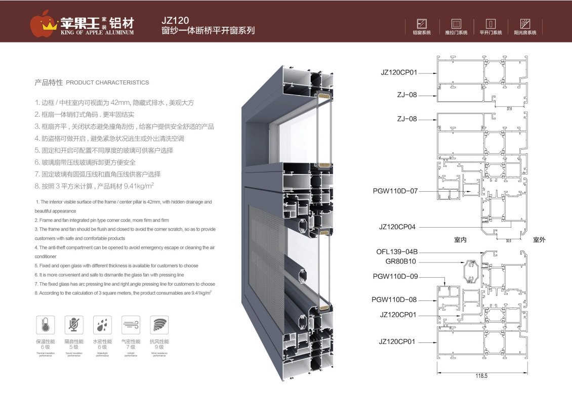 JZ120窗紗一體斷橋平開(kāi)窗系列